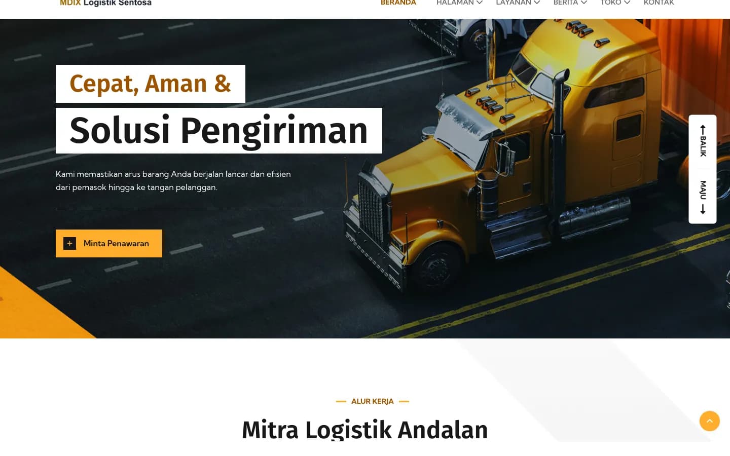 Contoh template website MDIX untuk perusahaan logistik dan ekspor